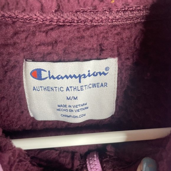 Champion Faux Sherpa Cropped 1/4 Zip Sweater Women M Purple Pullover Shirt - Picture 3 of 6